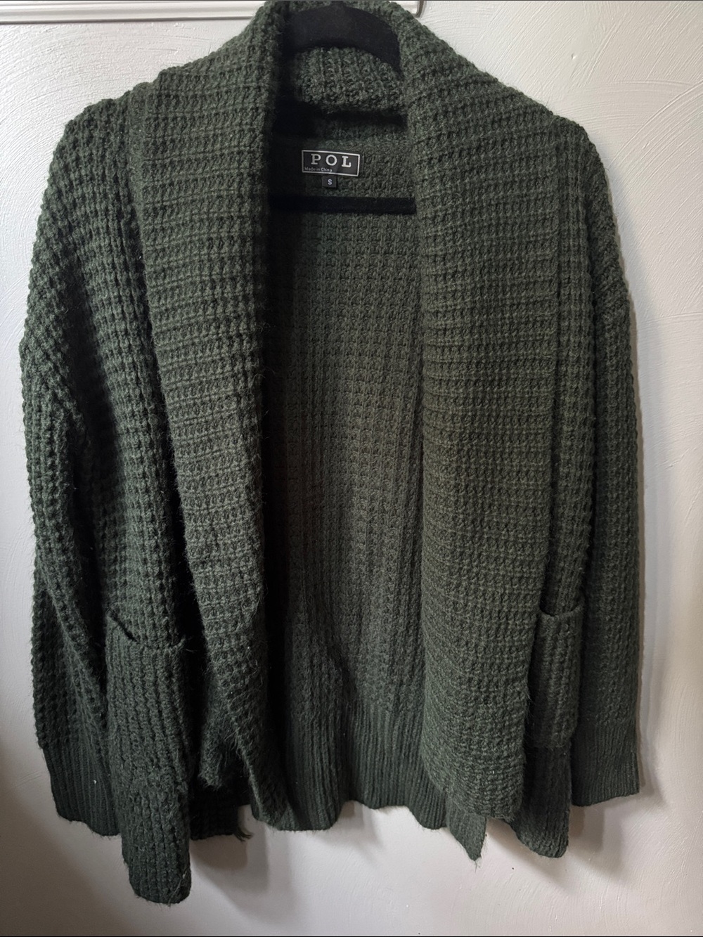 POL Green Cotton Blend Open Cardigan